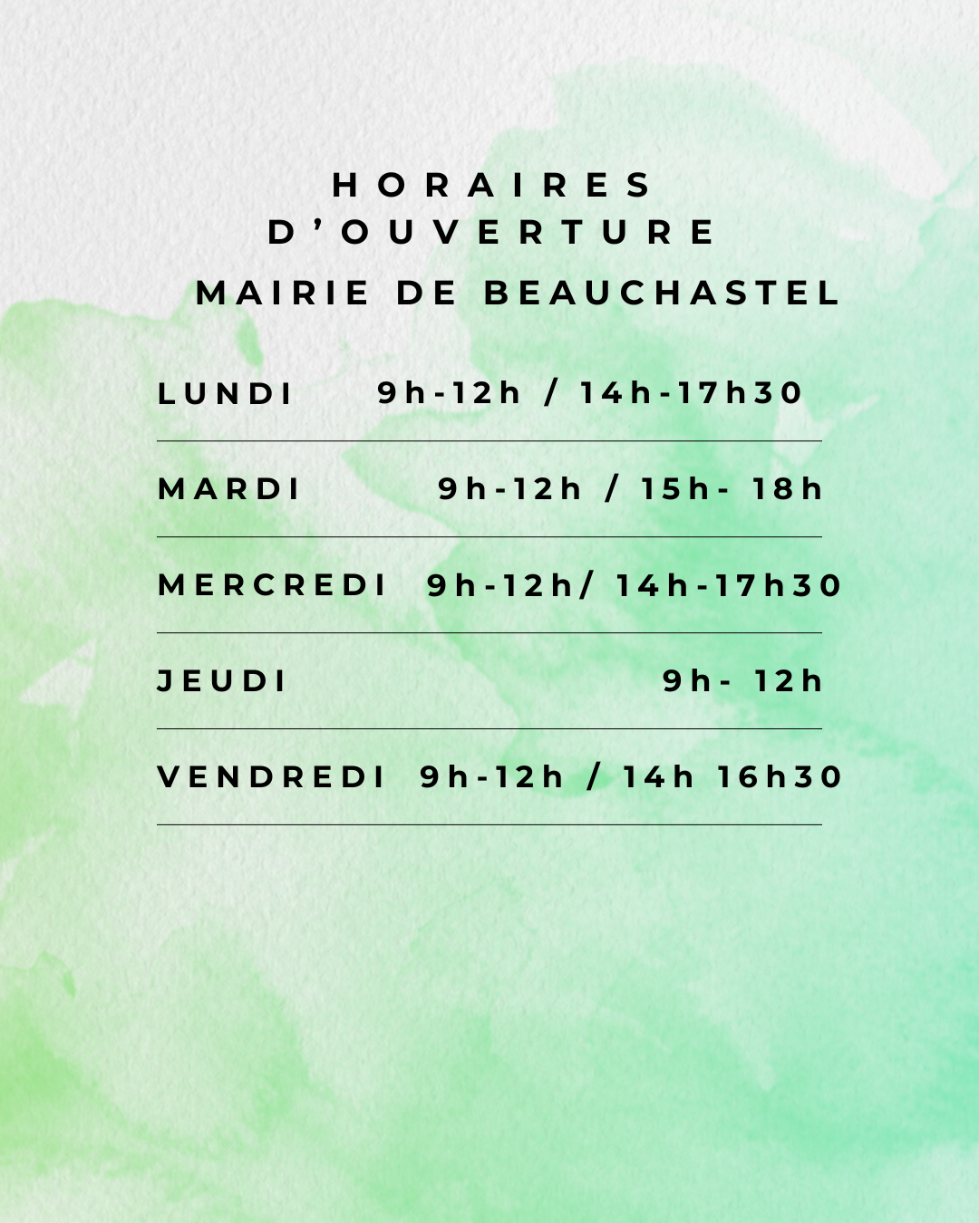 Mairie : Nouveaux horaires d&rsquo;ouverture au public